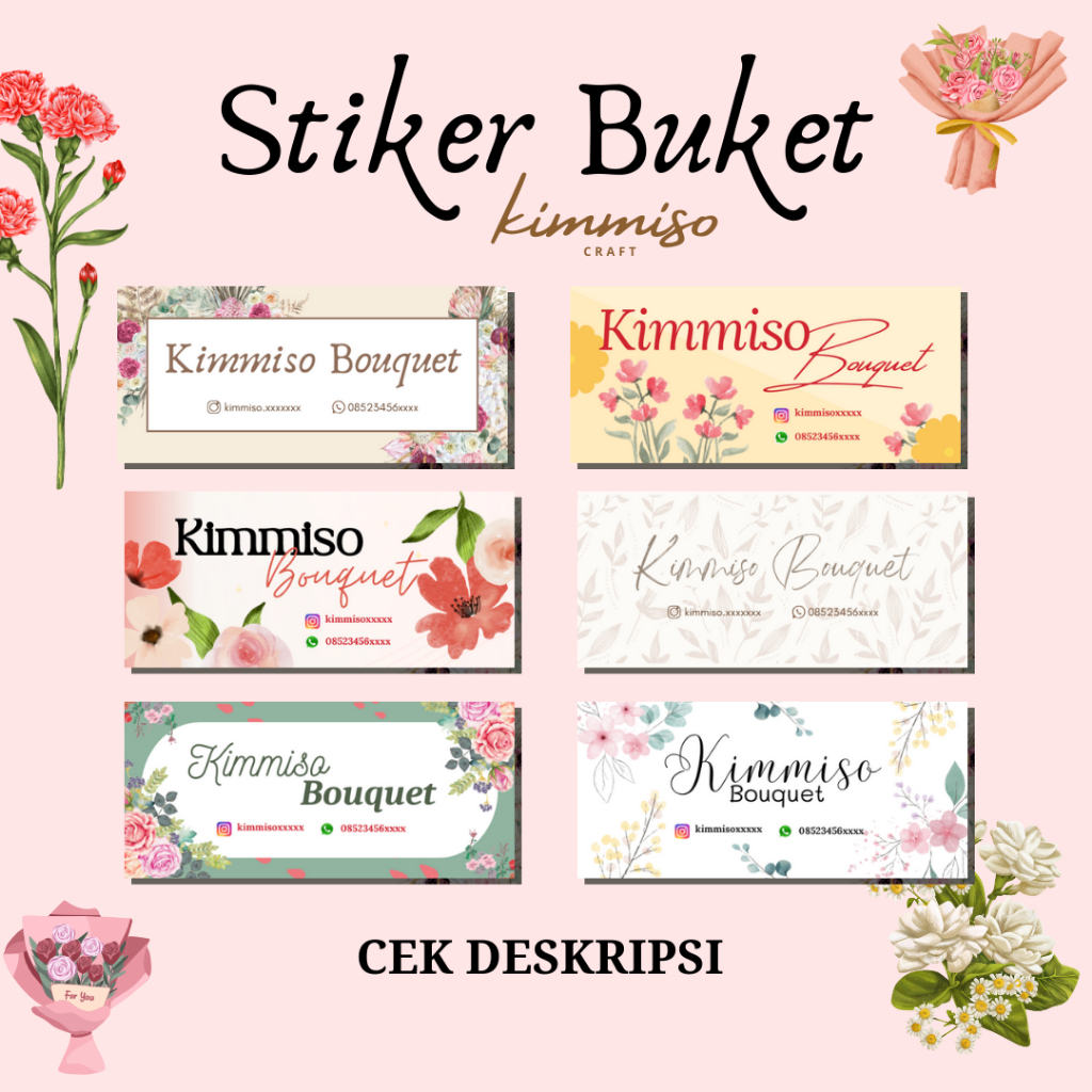 

[Kimmiso] 80pcs Stiker Buket Custom Ukuran 5.5x2.5 cm Label Usaha Sticker Bouquet Custom Design
