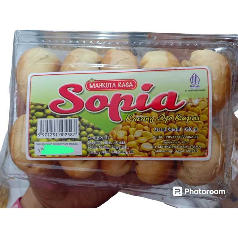 

Kue kering sopia isi kacang ijo kupas mahkota rasa Kemasan mika 350grIsi 10 pcs halal