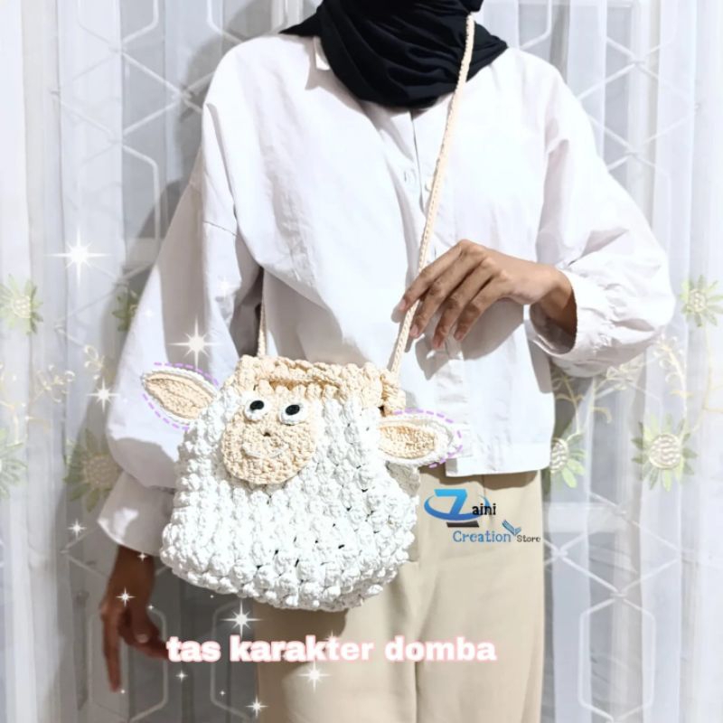 TAS SELEMPANG WANITA KARAKTER | PURING DIDALAM DAN ADA SAKU RESLETING | TAS SELEMPANG RAJUT KARAKTER