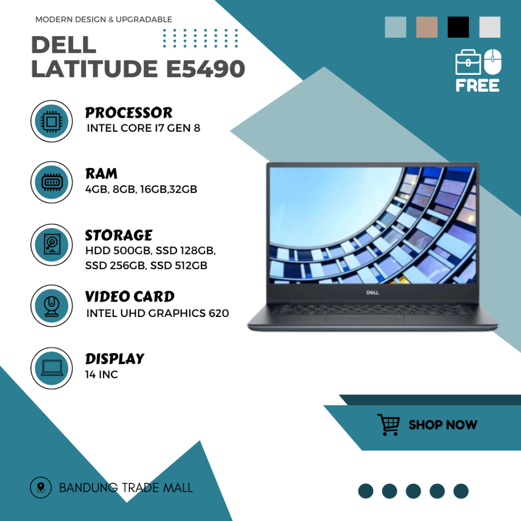 Laptop DELL LATITUDE E5490 Core I7 GEN 8 RAM 32GB SSD 512GB