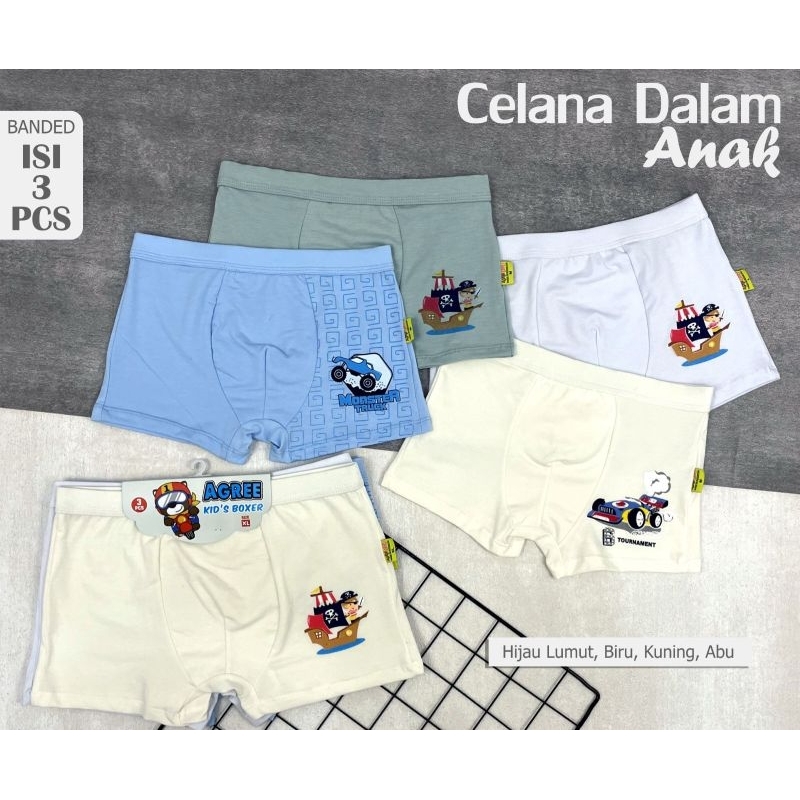 Agree Kids (3pc, 6pc) CD/Celana Dalam Anak ABG Cowo Agree Kids A618 Boxer Katun