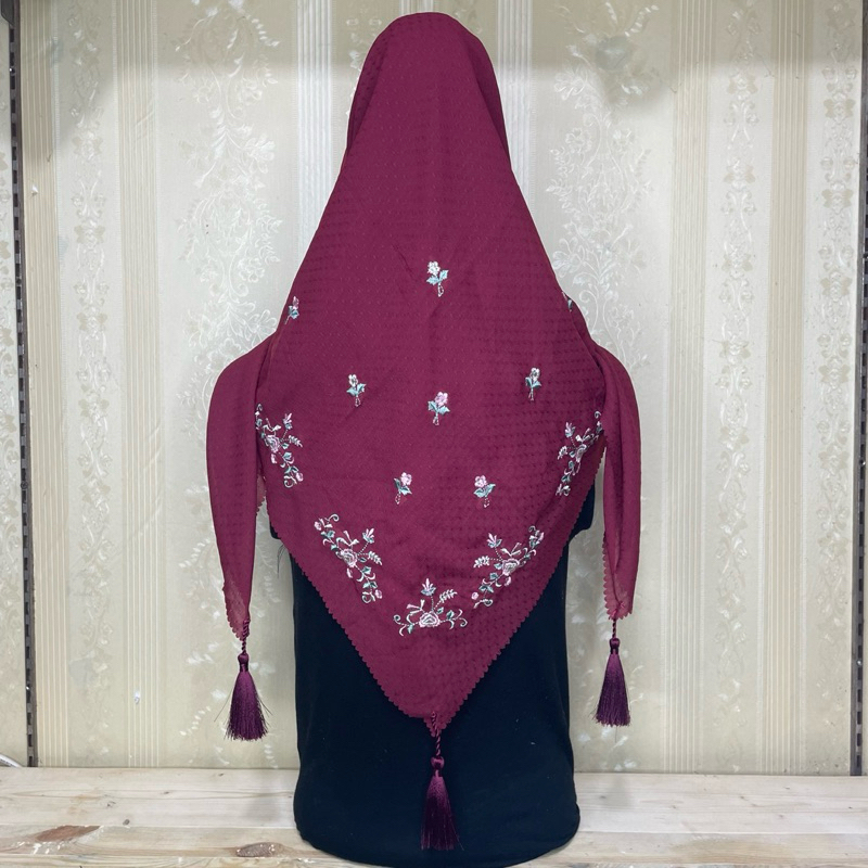 hijab segi empat motif bordir bunga/kerudung segi empat bordir mewah