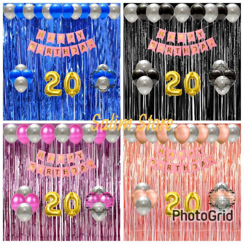 Paket Set Dekorasi Ulang Tahun Balon Hitam Silver Backdrop Happy Birthday Party Anak & Dewasa Simple
