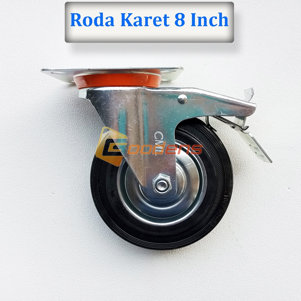 Roda Karet 8 Inch Rem Roda Caster Roda Gepeng