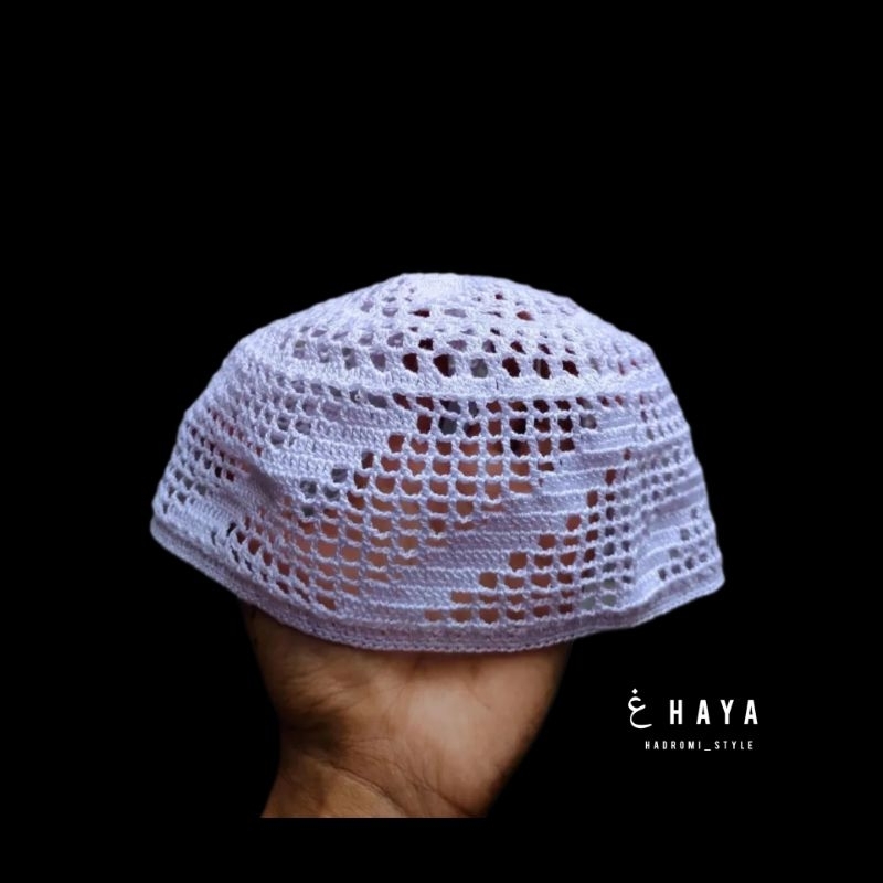 GHAYA HADROMI_STYLE Peci Rajut Madinah Putih Ukuran Allsize Dewasa