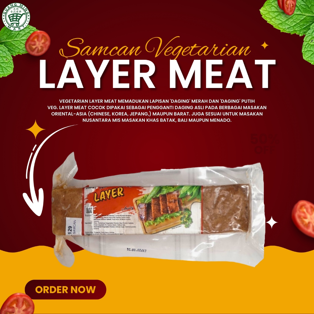 

Ruhuey Layer Meat 500gr Vegetarian / Daging Lapis / Samcan Vegetarian
