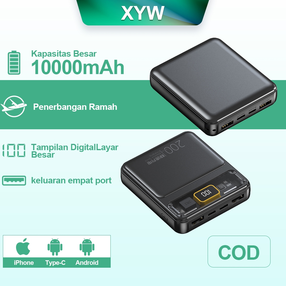 Translucent Design External Battery Travel Quick Charging 10000mah Portable Charger Mini Power Bank 