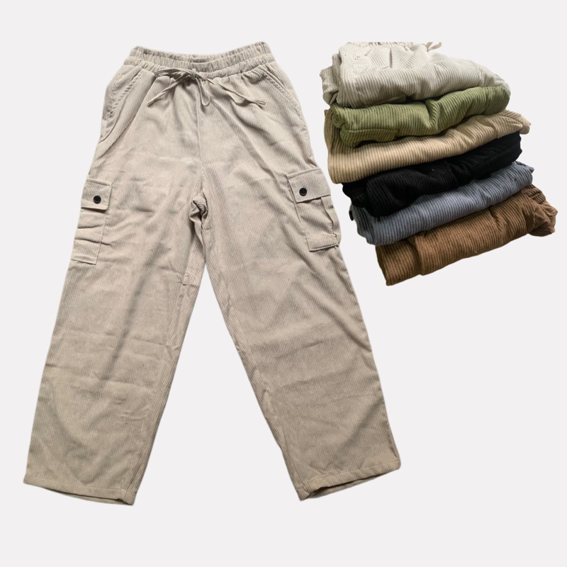 INDIKA - Corduroy Cargo Pants Wanita / Celana Kulot Corduroy Highwaist