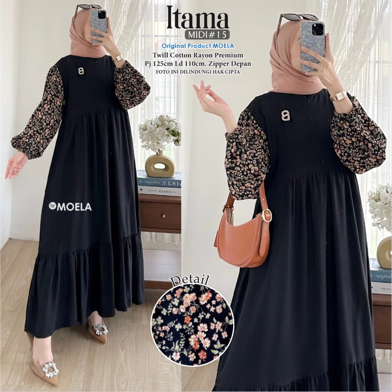 MIDI KOMBINASI MOTIF VAR BLACK RAYON TWILL PREMIUM TEBAL BY MOELA