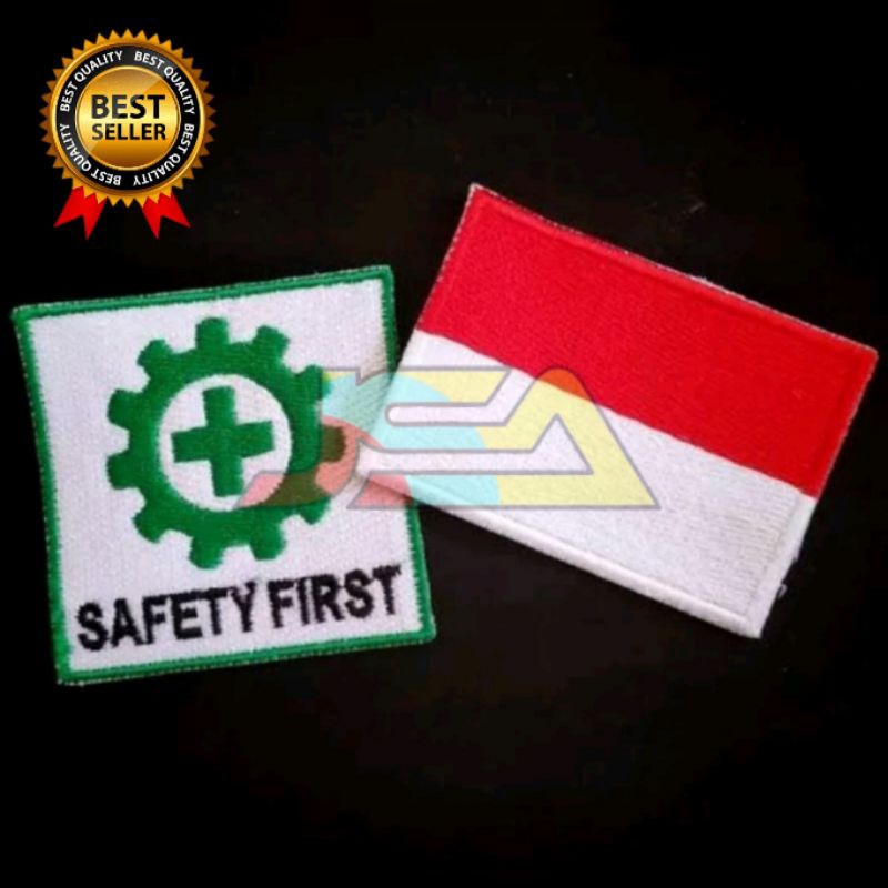 Badge Bordir Bendera Merah Putih dan K3 Safety first