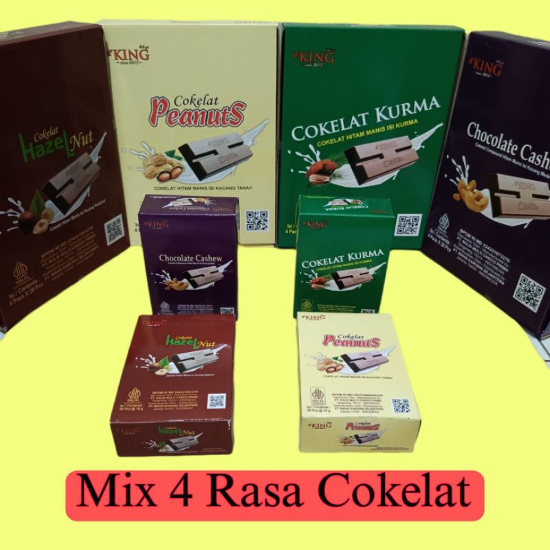 

COKLAT KURMA/CHOCOLATE CASHEW/COKELAT HAZELNUT/COKELATE PEANUTS/COKLAT HITAM MANIS d'KING