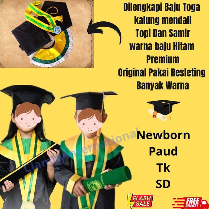 KODE J64W Baju Toga Wisuda SDTKPAUD Grade A Quality Baju Anak Photoshoot Bayi Jubah Baju Kelulusan W