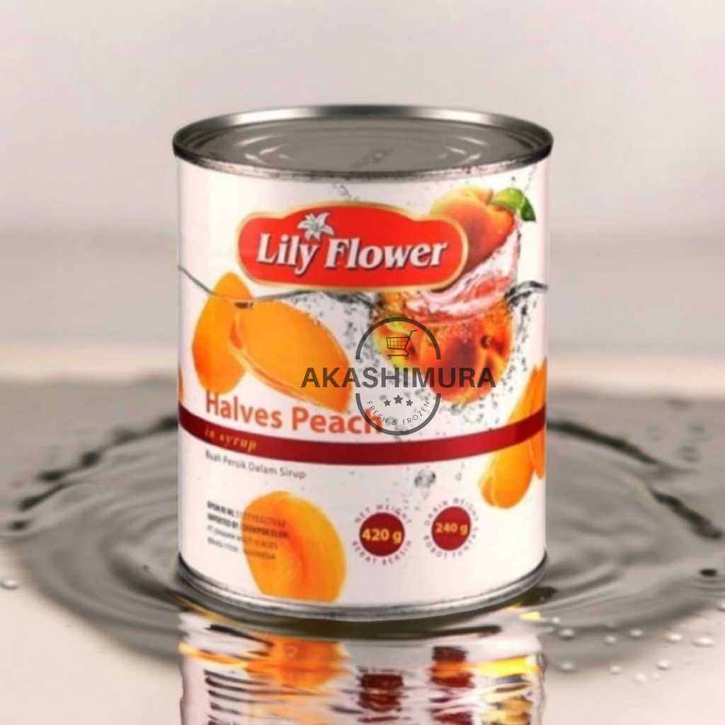 

Lily Flower Halves Peach in Syrup 420gr - Buah Persik Peach Kaleng