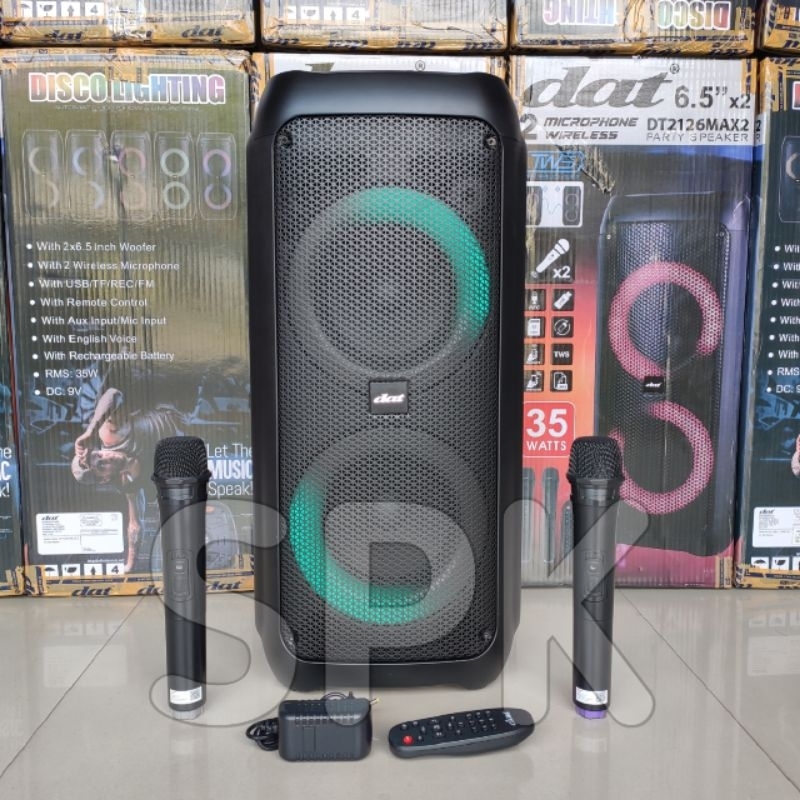 Speaker Portable DAT DT 2126 MAX 6.5 inch 2 Mic Wireless