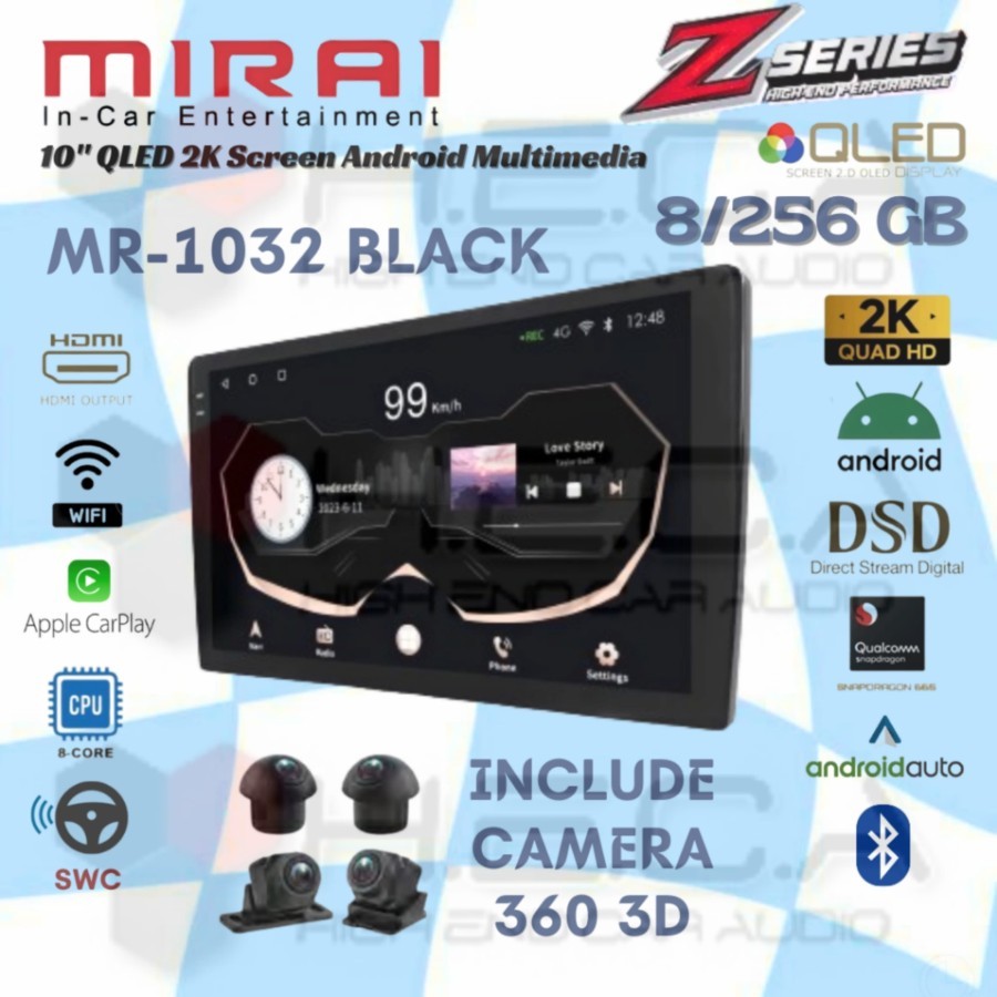 Mirai MR-1032 BLACK Z Series 8/256 GB Android 10 Inch Head Unit Double Din+ Camera 360