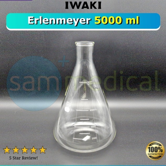 Iwaki Erlenmeyer Flask 5000ml / Labu Laboraturium / Botol Praktek Laboraturium 5 Liter / Erlemeyer /
