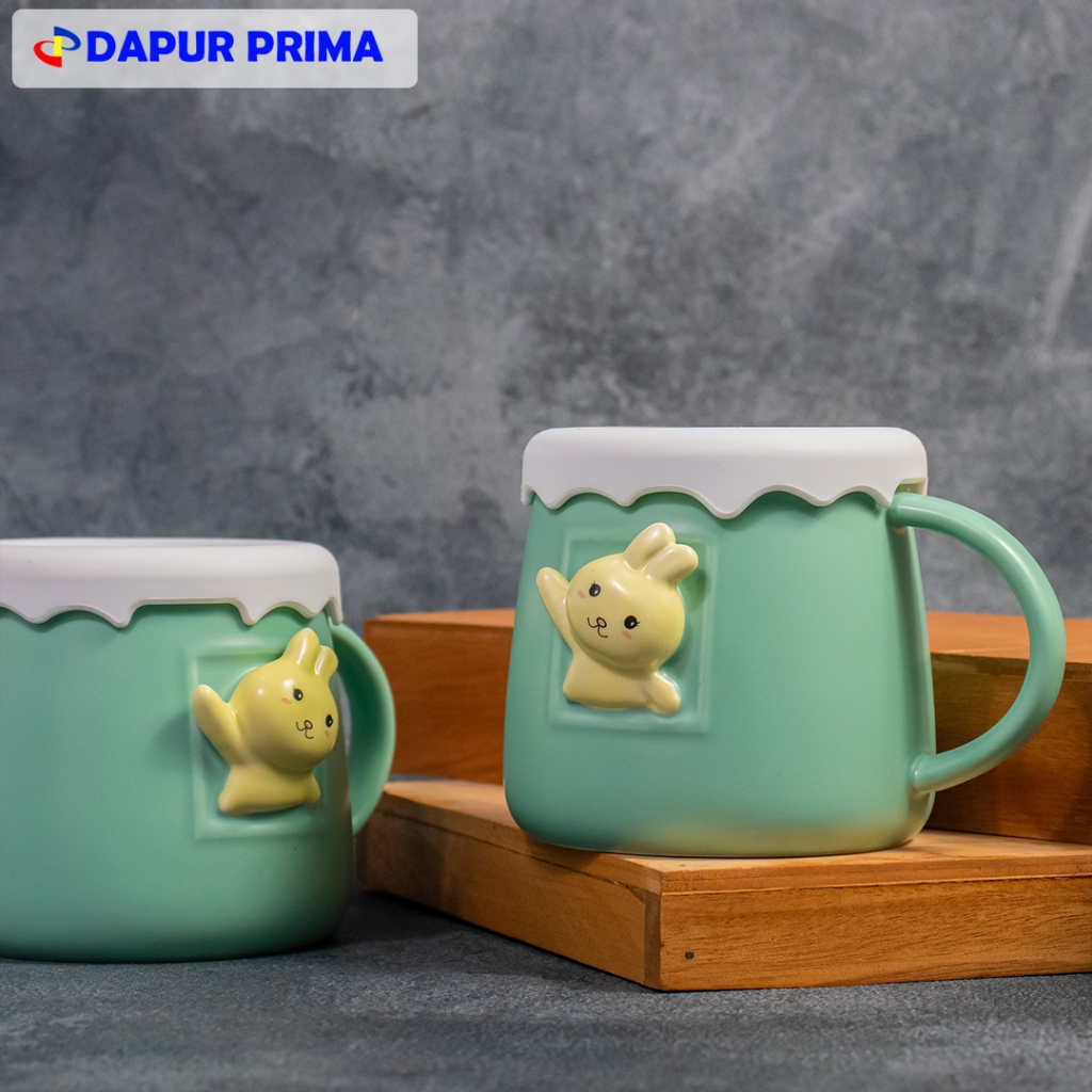 NEW PRODUCT - ROYAL ALFRED MUG KERAMIK BULAT 13OZ BT-1386 - MUG HIJAU KARAKTER + TUTUK SILICONE
