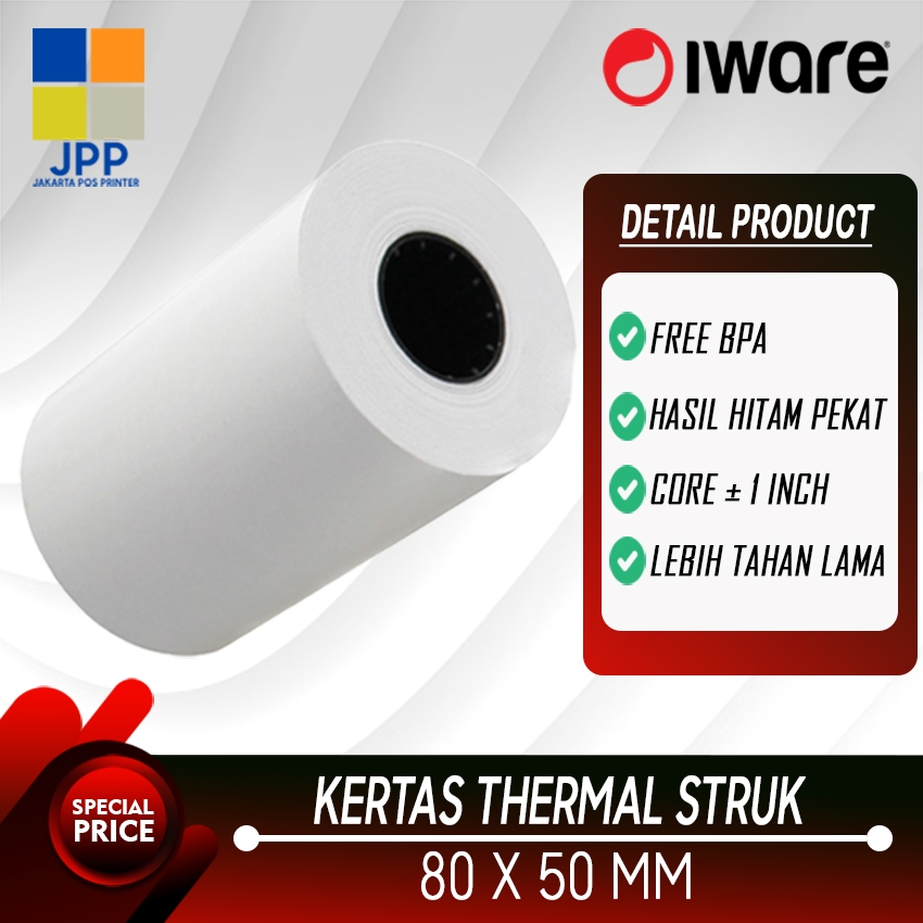 

KERTAS THERMAL STRUK KASIR PAPER ROLL 80X50 THERMAL POS RECEIPT PRINTER 80MM 80X50MM