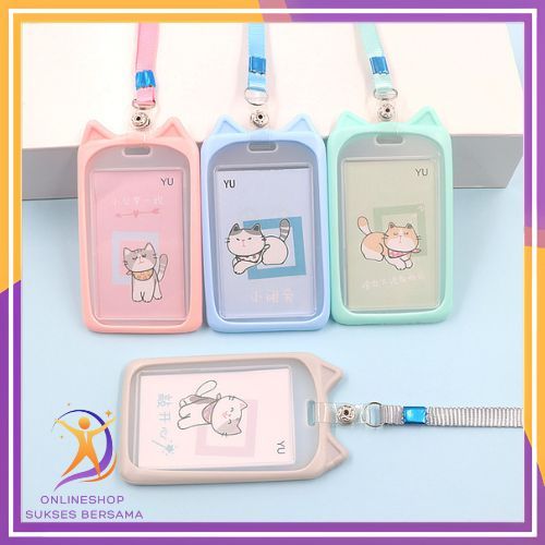 

OSB Name Tag Lanyard Gantungan Kartu Motif Kucing Kelinci Akses MRT Busway E-Money Flazz BRIzi Bentuk Karakter Hewan Warna Pastel Lanyart Card Holder Id Card