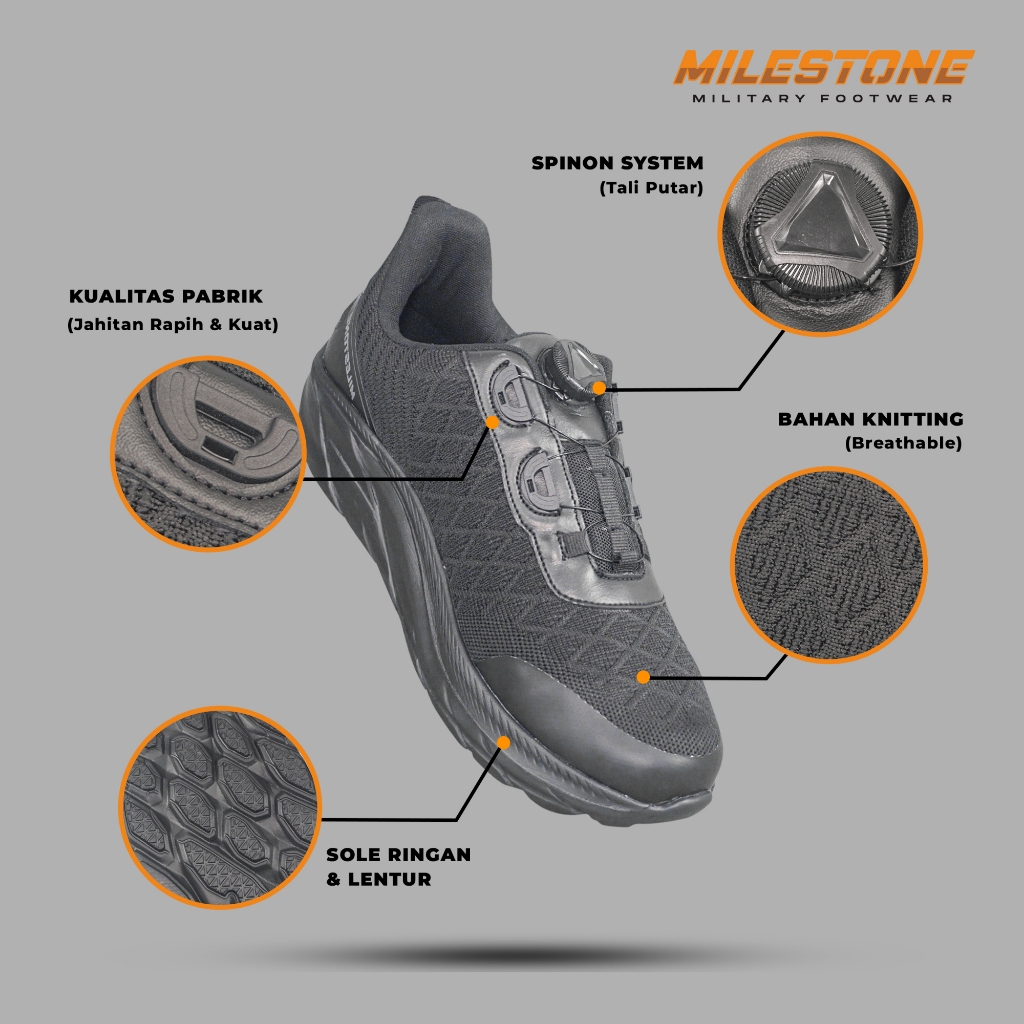 Sepatu Running Tali Putar Untuk Olahraga Lari Milestone Montana  Spesifikasi Standart Jatah TNI POLR