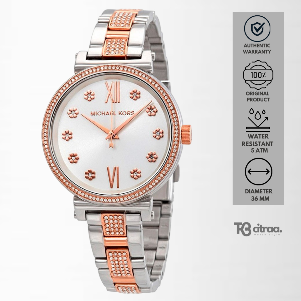 jam tangan fashion wanita michael kors analog strap rantai sofie stainless steel water resistant lux