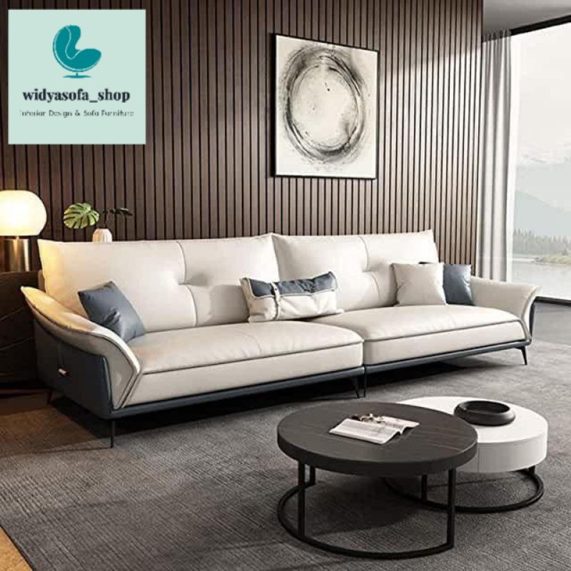 Sofa 3 Seater Minimalis Sofa Kulit Sofa Ruang Tamu Modern Berkualitas Premium