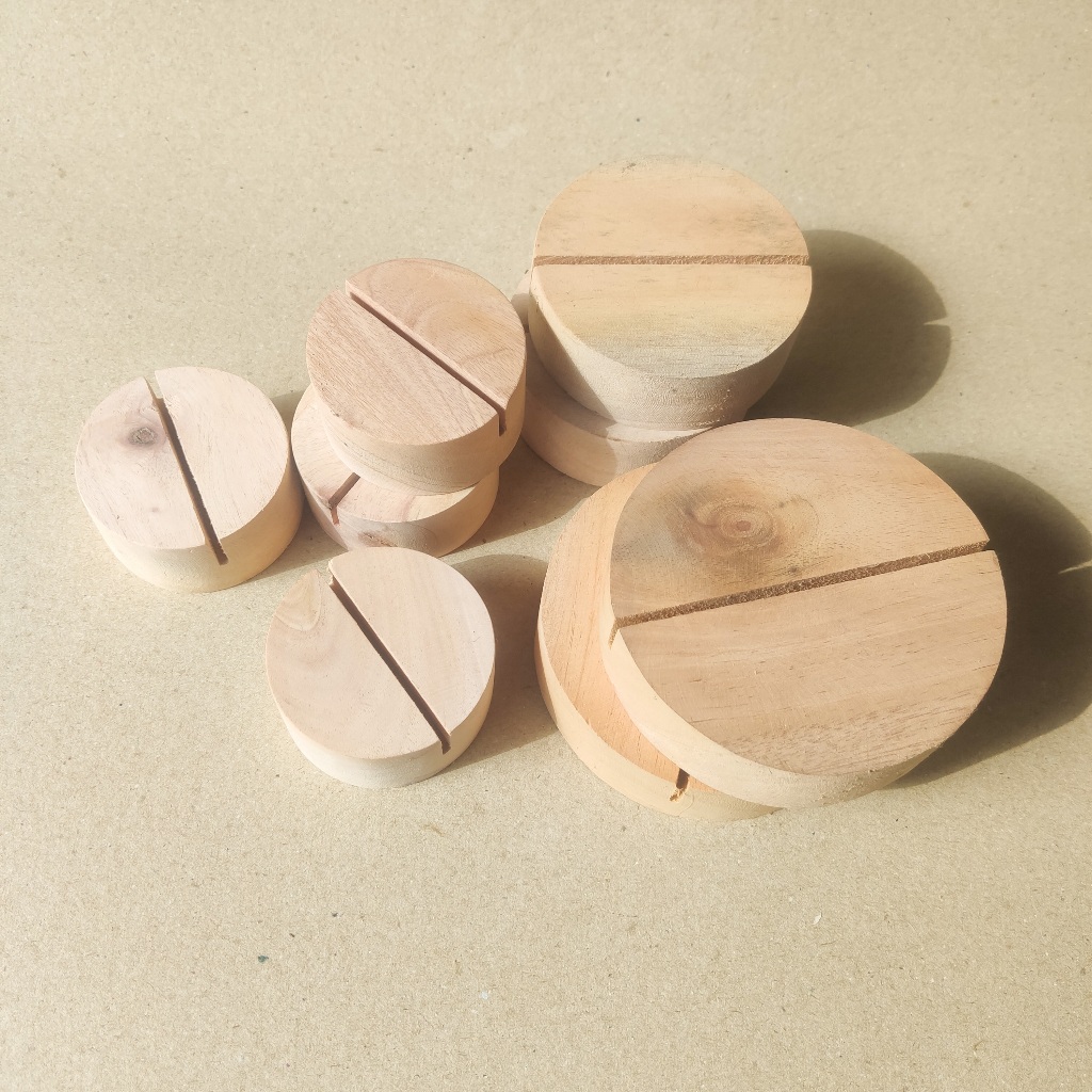 Stand Holder Kayu Akrilik Foto Nomer Meja Food Tag Bulat Kayu Solid