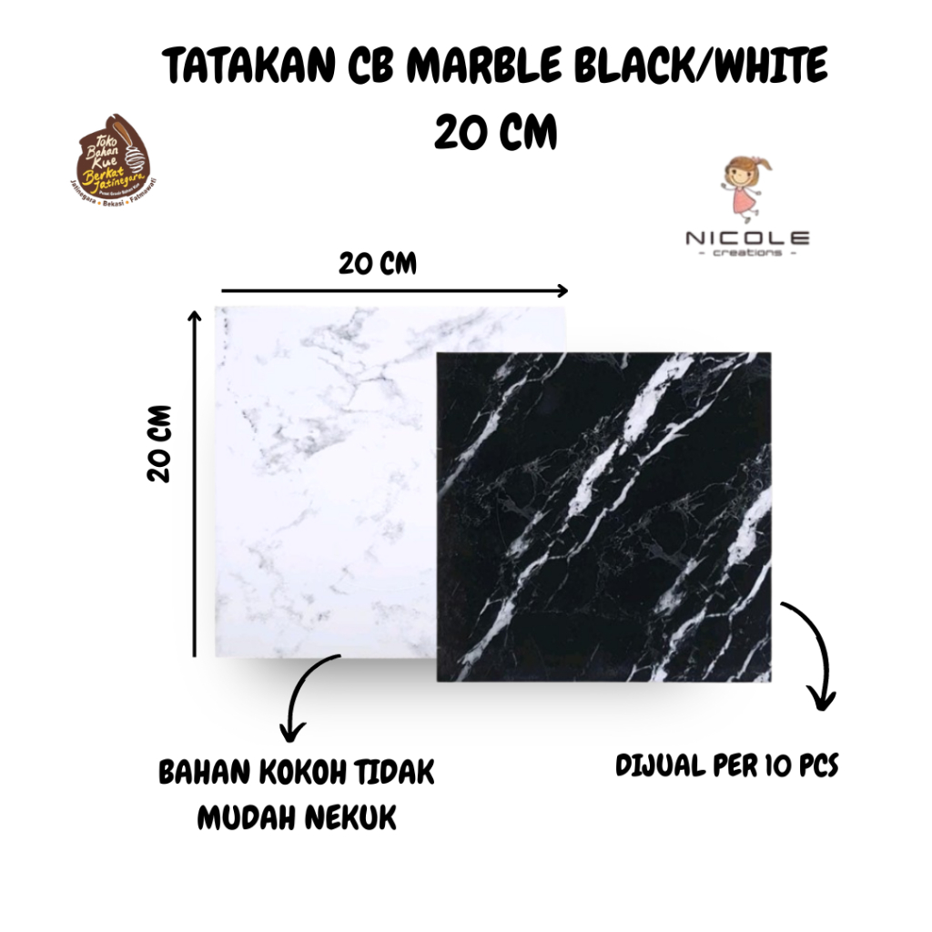 CB MARBLE NICOLE 20 CM / TATAKAN KUE MOTIF / TATAKAN MARBLE PREMIUM TEBAL