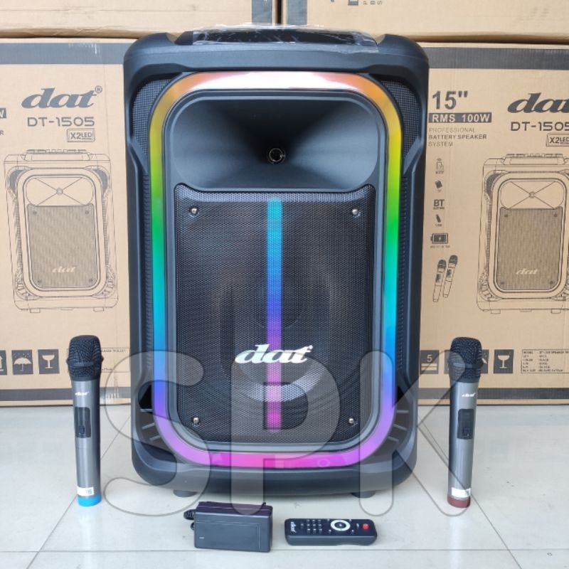 Speaker Portable DAT DT 1505 X2 15 inch 2 Mic Wireless