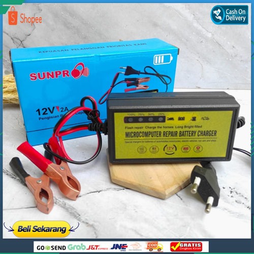 Cas Aki Motor Charger Aki Sunpro cas aki motor mobil Battery 12V 2a Adaptor cas Aki 12V2A