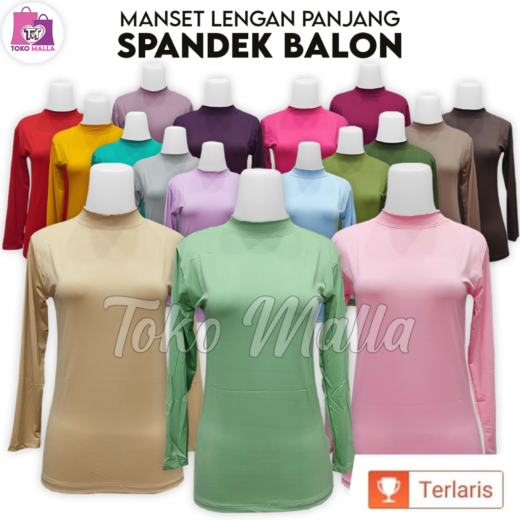 Baju Manset Kebaya Lengan Panjang Wanita Polos Bahan Spandek Balon Licin Dalaman Perempuan Hitam Put