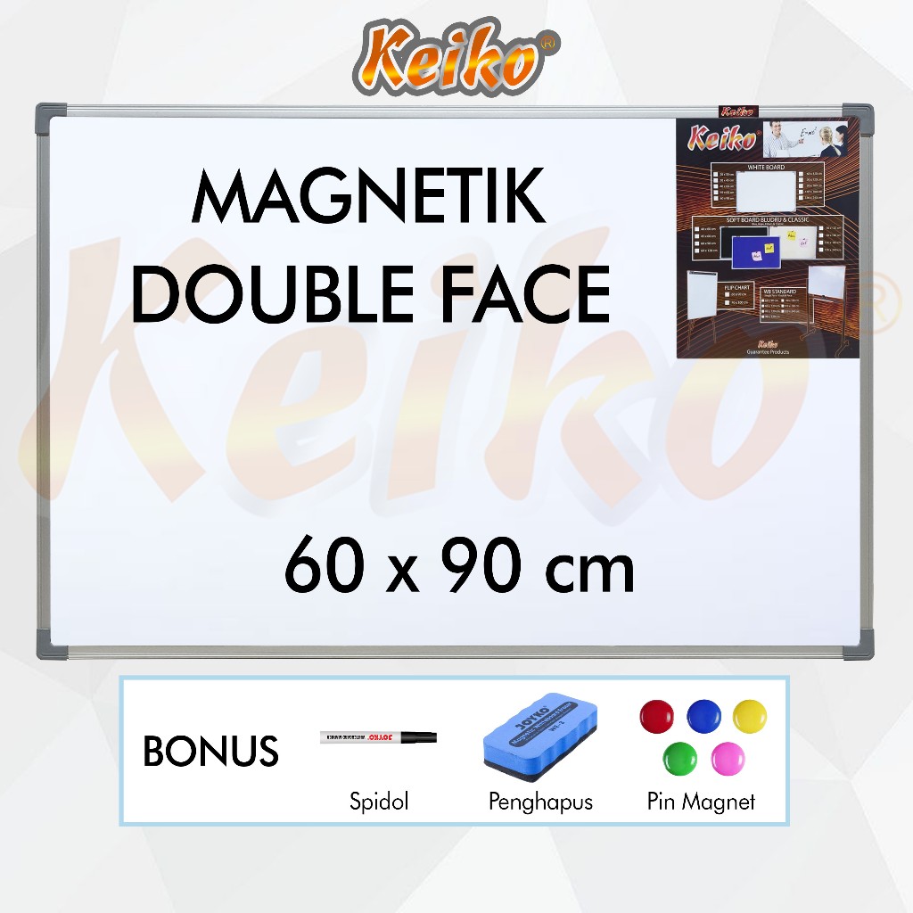 

Papan Tulis Whiteboard / White Board Gantung Magnet Double Face Keiko 60 x 90 cm
