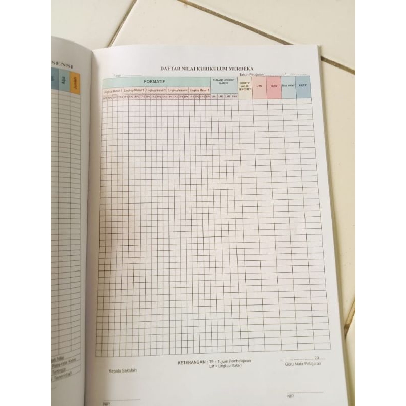 

BUKU ADMINISTRASI GURU TATAP MUKA DATA HADIR / DAFTAR NILAI . KURMER