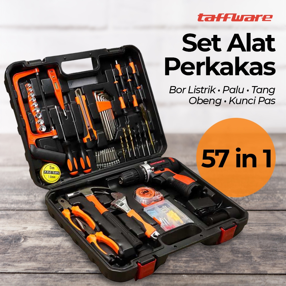 Set Perkakas Bor Listrik Tang Palu Obeng Kunci Pas Meteran Set Perkakas Multifungsi