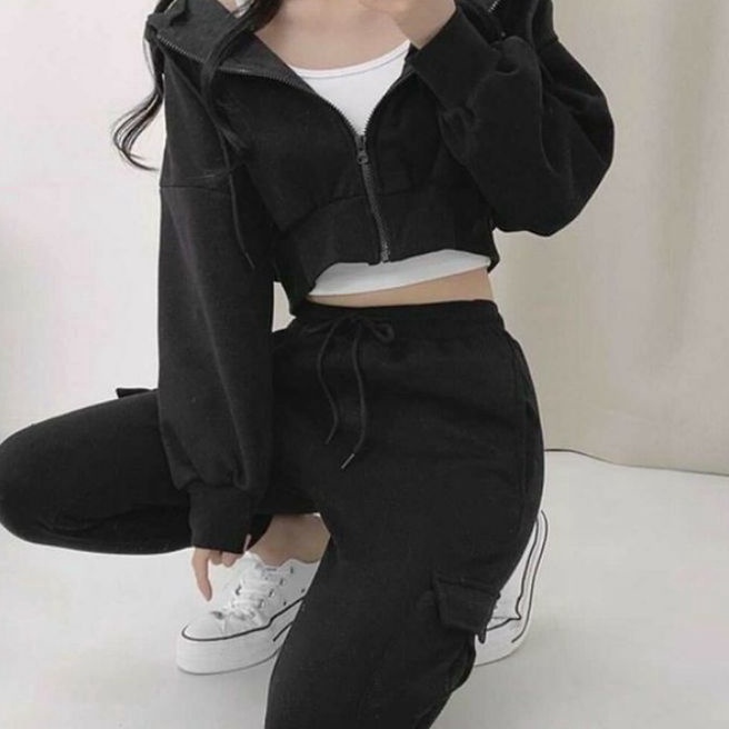 HJ6 Jaket Wanita Crop  Sweater Style Korea  Ziper Crop Hoodie Sweatshirt  Hoodie Crop wanita Oversiz