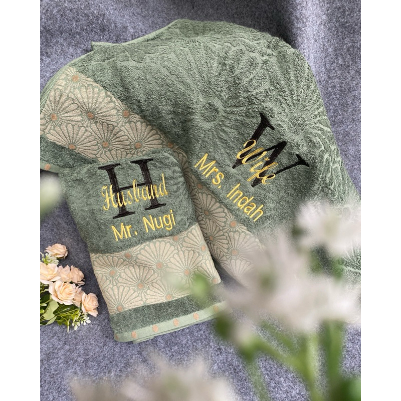Handuk couple custom Bordir Nama Tanpa box