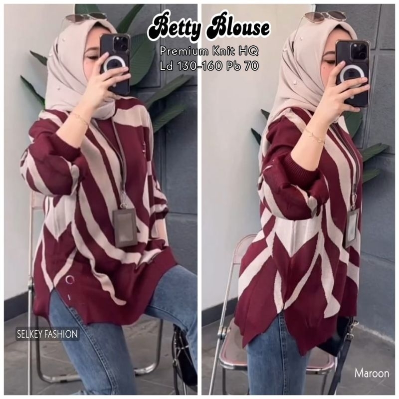 ATASAN BLOUSE RAJUT WANITA JUMBO/BETTY/BLOUSE WANITA PREMIUM KNIT HQ JUMBO LD 160 CM FIT XXXXL
