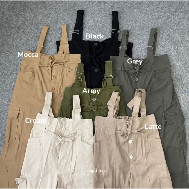 [BACA DESKRIPSI] Cantiqu - Overall Katun Twill Najma Jumpsuit Wanita Rok Cargo Hitam Jumbo