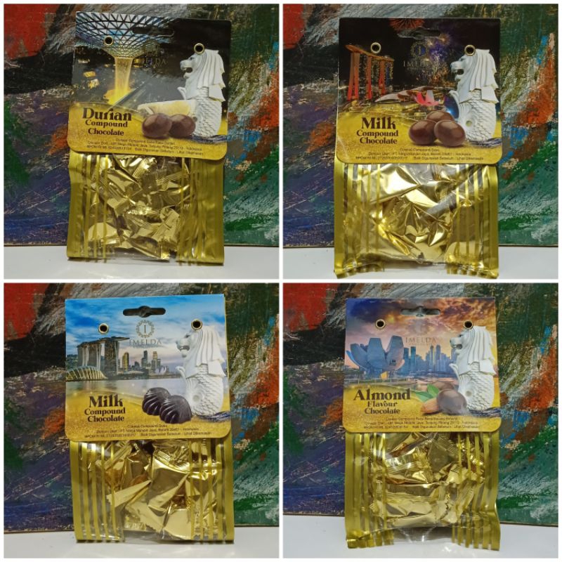 

Imelda 75gr Milk Chocolate Compound Coklat Susu Durian Almond Flavor Singapore Merlion