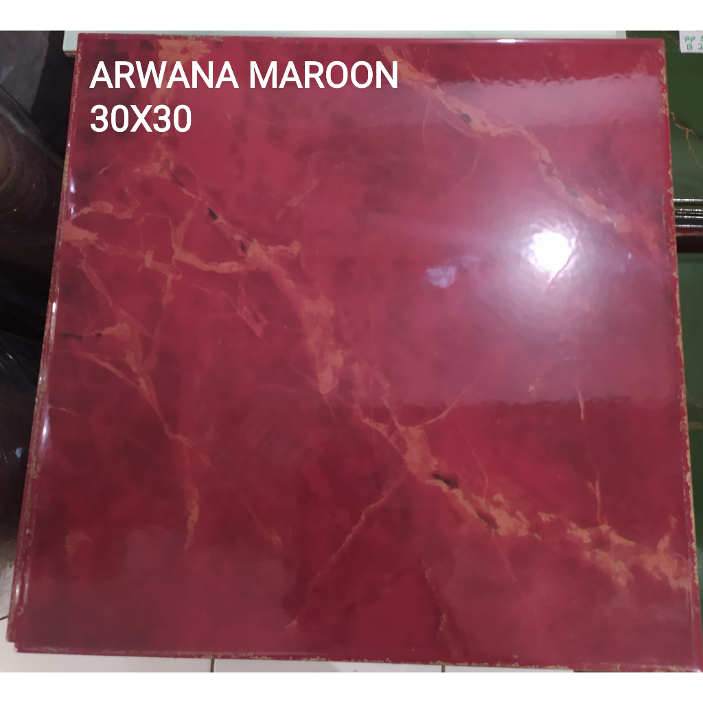 KERAMIK ARWANA MERAH MAROON UK.30X30 GLOSSY LANTAI KERAMIK