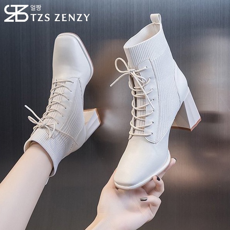 Super Oke TZS Zenzy Clarine Heels  Sepatu Boots Heels Wanita  Boots Heels Modis  Boots Heels Chunky