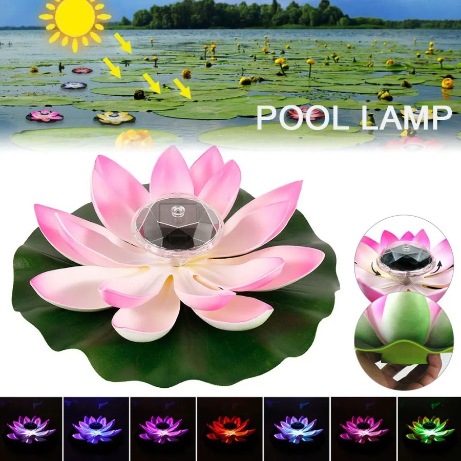 Lampu Kolam Taman LED Lampu Bunga Tenaga Surya Bentuk Teratai Buatan Lampu Malam Led Kolam Apung Lam