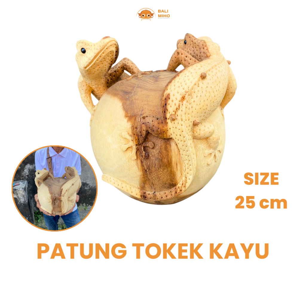 Patung Tokek Bola Kembar JUMBO 25 x 25 cm - Patung Cicak Raksasa kayu - patung Tokek - Patung Hewan 
