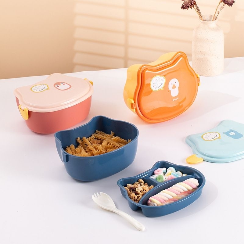 Kids Lunch Box Kotak Makan Siang Bekal Tempat Makanan Anak Model Lucu Kitten 650ml Bahan Aman untuk 