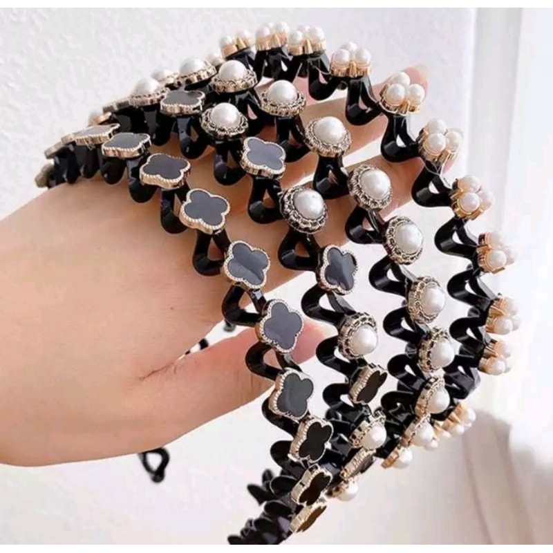 [COD] BANDO RAMBUT FASHION KOREA DENGAN 16 BUAH MANIK MUTIARA BANDO ELASTIS MODEL KEKINIAN BANDO CLO