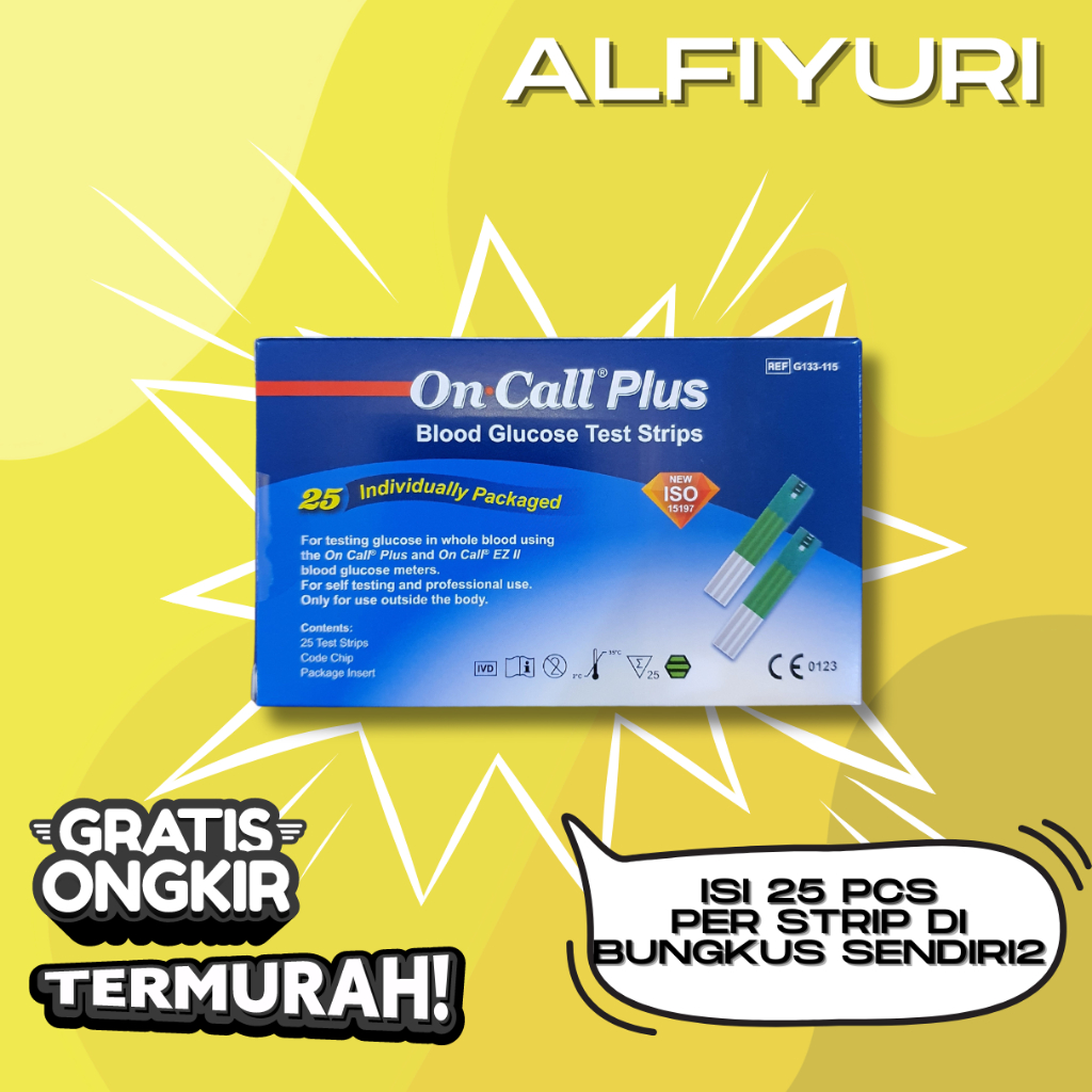 Strip on call plus gula darah INDIVIDUAL PACK / STICK glucose ONCALL PLUS ISI 25PCS