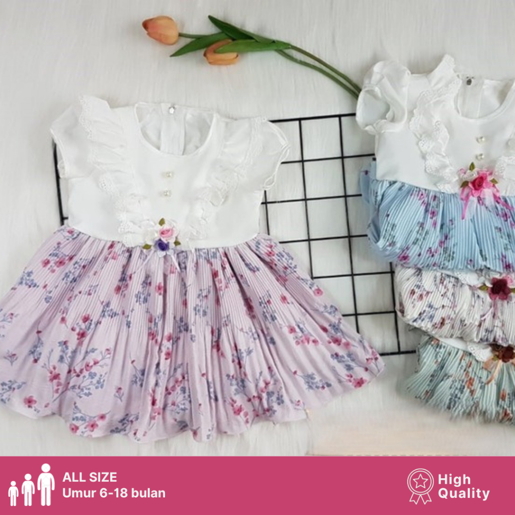 RILICO - Dress flower untuk baby 1 tahun - Baju kondangan anak cewek - Baju pesta anak cewek