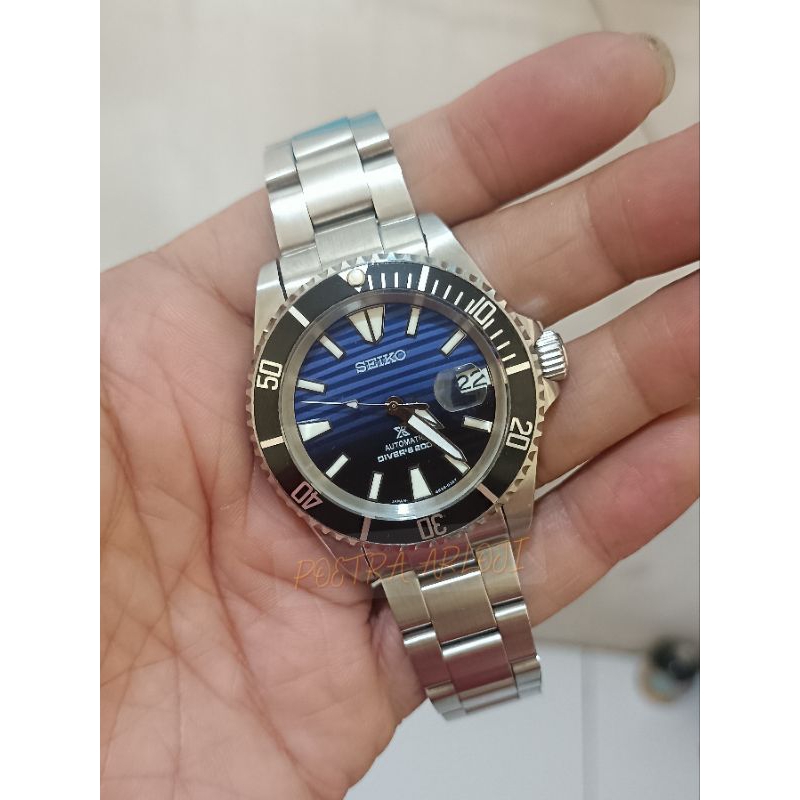 Jam Seiko 5 otomatis Mod Diver Batman cal 7s26