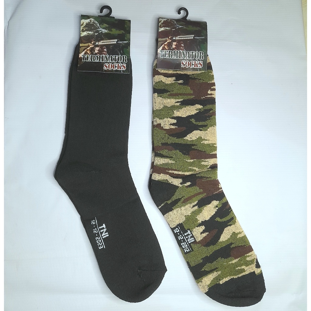 12 Pasang Kaos Kaki PDL TNI Tebal Hitam Loreng Panjang Premium