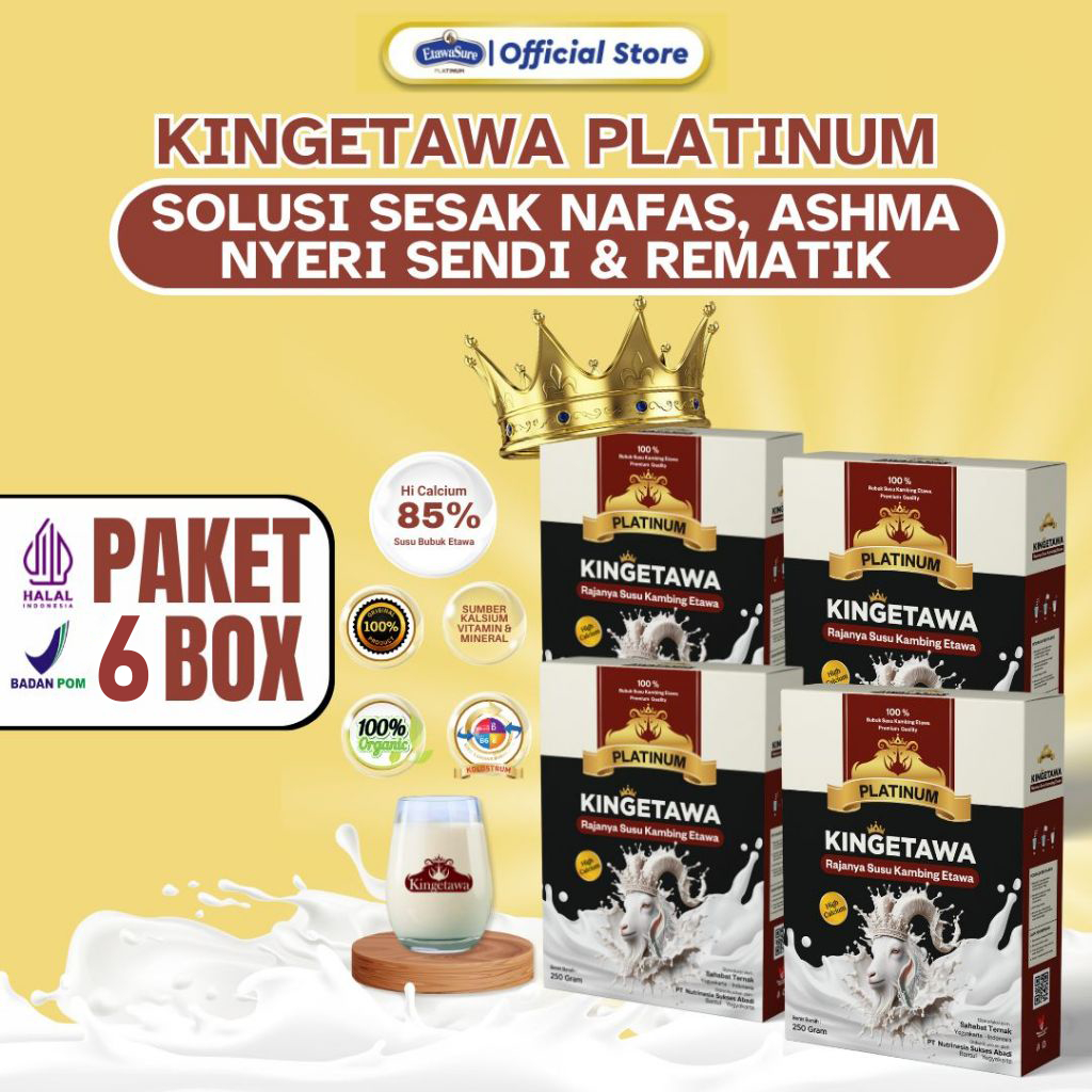 

Kingetawa Platinum Susu Kambing Etawa Premium Untuk Nyeri Ashma, Paru2 dan Nyeri Sendi Paket 6 Box